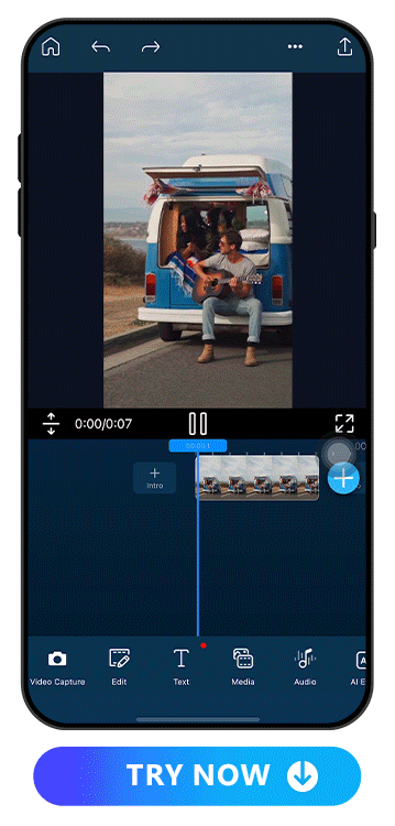 add VHS effects to a man sitting behind a van video with PowerDirector